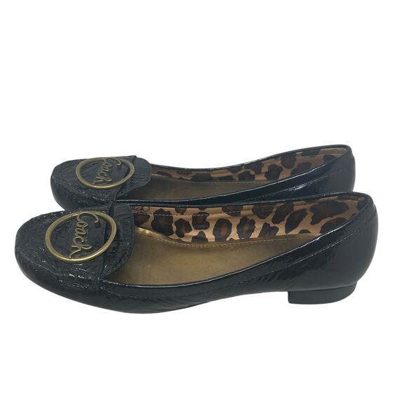 Coach Corina Flats Womens 8.5 Spellout Black Patent Leather Slip On - Picture 3 of 8